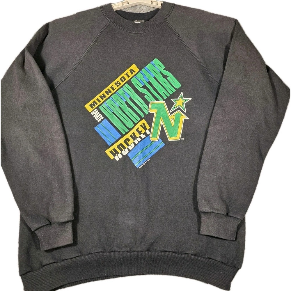 Vintage Minnesota‎ North Stars Sweatshirt Men's XL Black 80s Graphic NHL Hockey